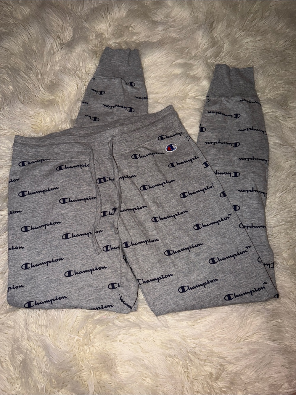 Champion Gray All-Over Logo Sweatpants